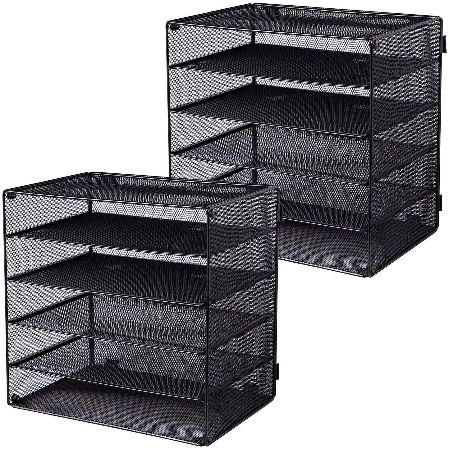 EASEPRES 6 Slot Black Desk File Organizer Tray, Mesh File Paper Letter Tray Desktop Paper Sorter Literature Organizer Rack for Home Office School, 2 Pack