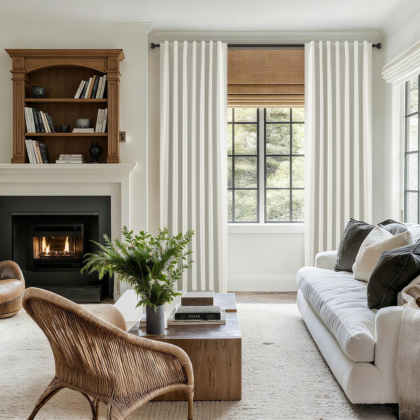 Black Out Linen Curtains for Bedroom 96 Inches Long Pleated Back Tab Rod Pocket Living Room Drapes Thermal Insulated with White Backing Blackout Linen Curtains 2 Panels Set 52x96 Inches White Ivory