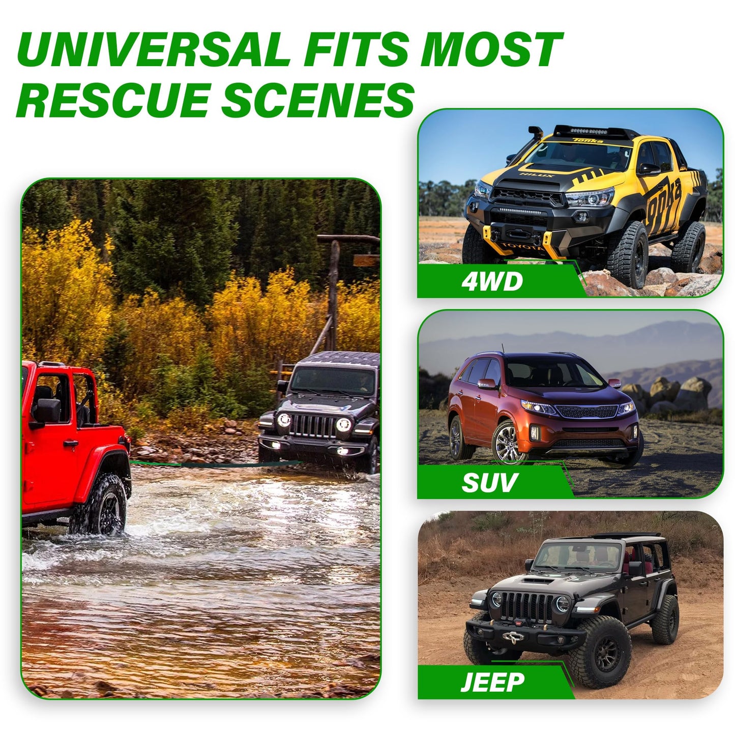 TYT Synthetic Winch Rope Kit, 1/4" x 50' (10,000 lbs) with Protective Sleeve, Heavy-Duty Hook, Rubber Stopper & Safety Pull Strap, for ATV/UTV and Off-Road 4x4 Vehicles (Green)