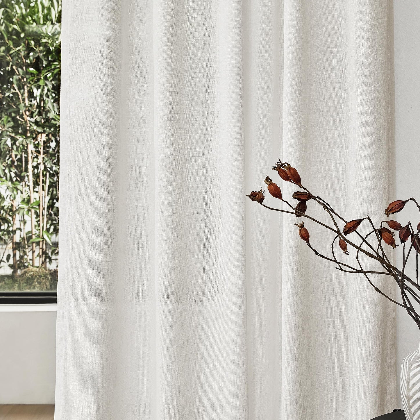 MYSKY HOME Natural Linen White Curtains 84 Inches Long, Semi Sheer Soft Cotton Window Drapes Set for Living Room Back Tab Elegant Cute Look Country Bedroom Curtains, 50" x 84", Beige, 2 Panels