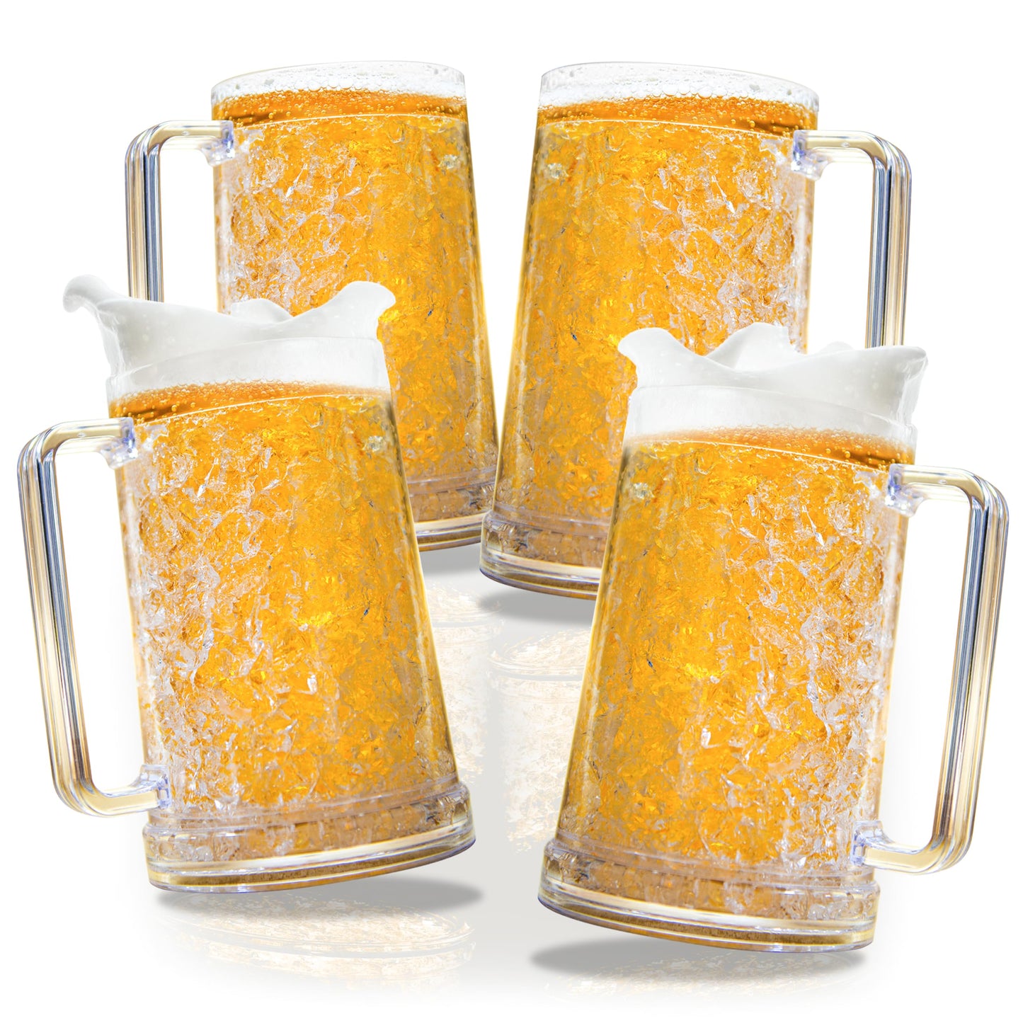 Granatan Beer Mugs with Gel Freezer 16 oz, Clear Double Walled Beer Mugs with Handles Set Of 4