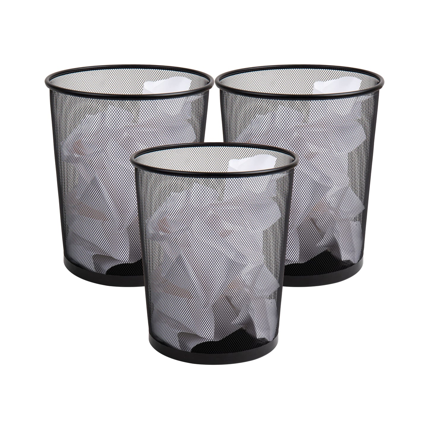 Mind Reader Mesh Trash Can, Set of 3, Waste Paper Basket, Round, Office, Metal Mesh, 11.5" L x 11.5" W x 13.75" H, Black