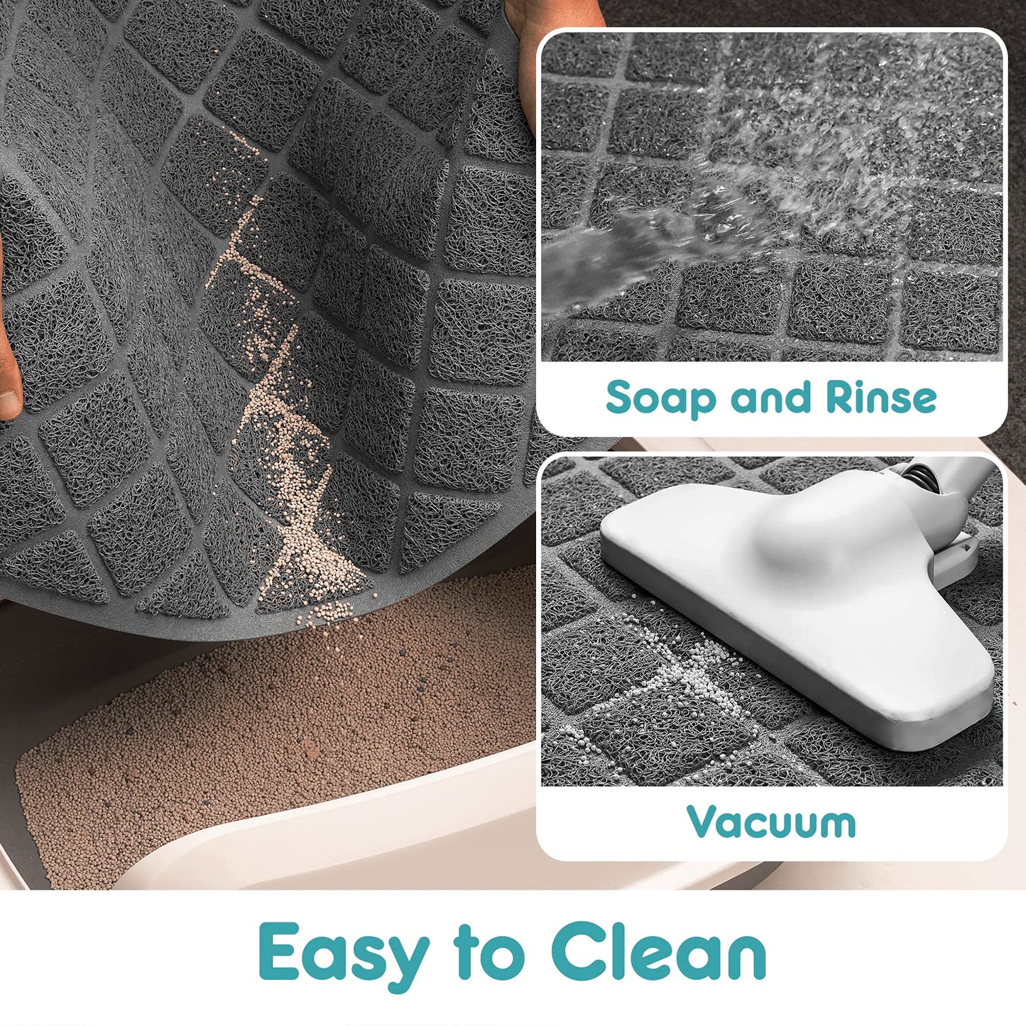 Conlun Cat Litter Mat Litter Trapping Mat, 47 x 35 Inches, Premium Durable PVC Grid Mesh with Scatter Control, Non-Slip, Less Waste Cat Litter Box Mat, Urine Waterproof, Washable Easy Clean