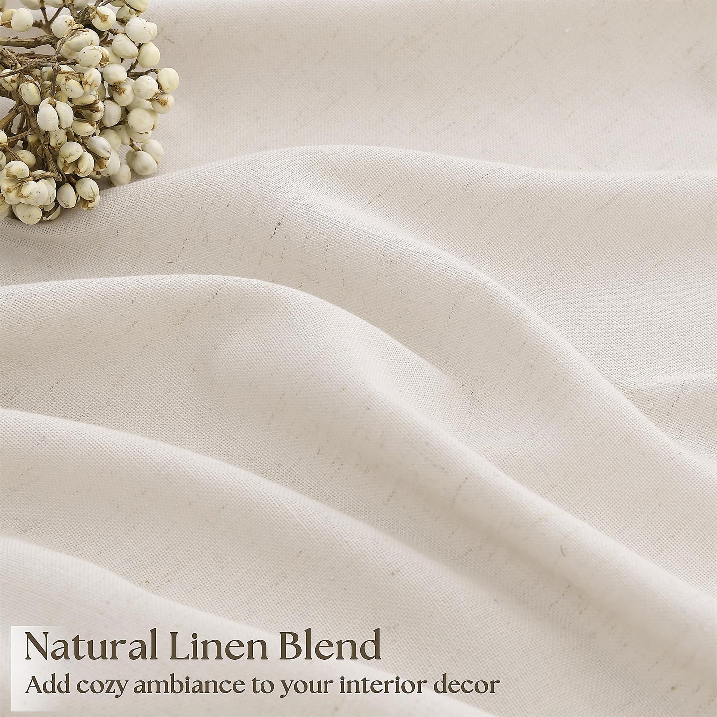 Natural Pinch Pleated Linen Curtains 90 Inches Long for Living Room Pleat Drapes Hooks Rings Back Tab Neutral Cream Ivory Semi Sheer Pleated Curtain 90 Inch Length for Bedroom Dining Office 1 Panel
