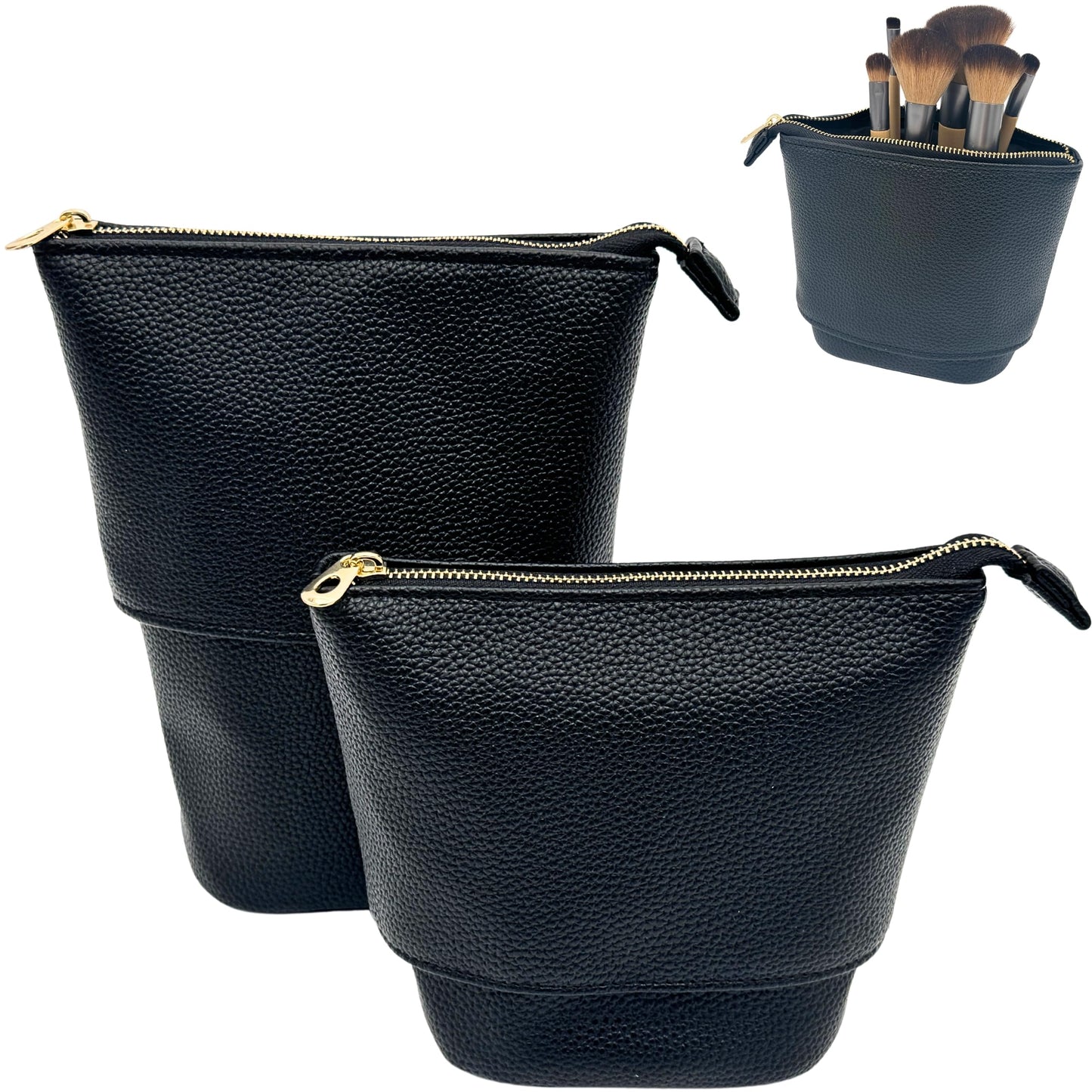 JAZD Travel Makeup Brush Bag Standup Brush Holder Portable Convertible Make up Brush Pouch Cosmetic Case, BLACK, Minimalist Multipurpose