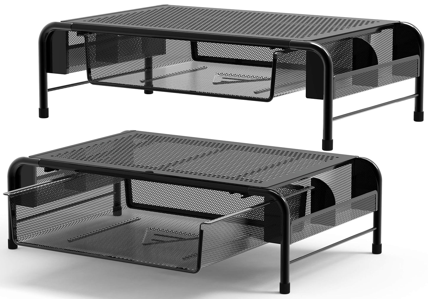 Simple Houseware Metal Desk Monitor Stand Riser with Organizer, 2 Packs, Black