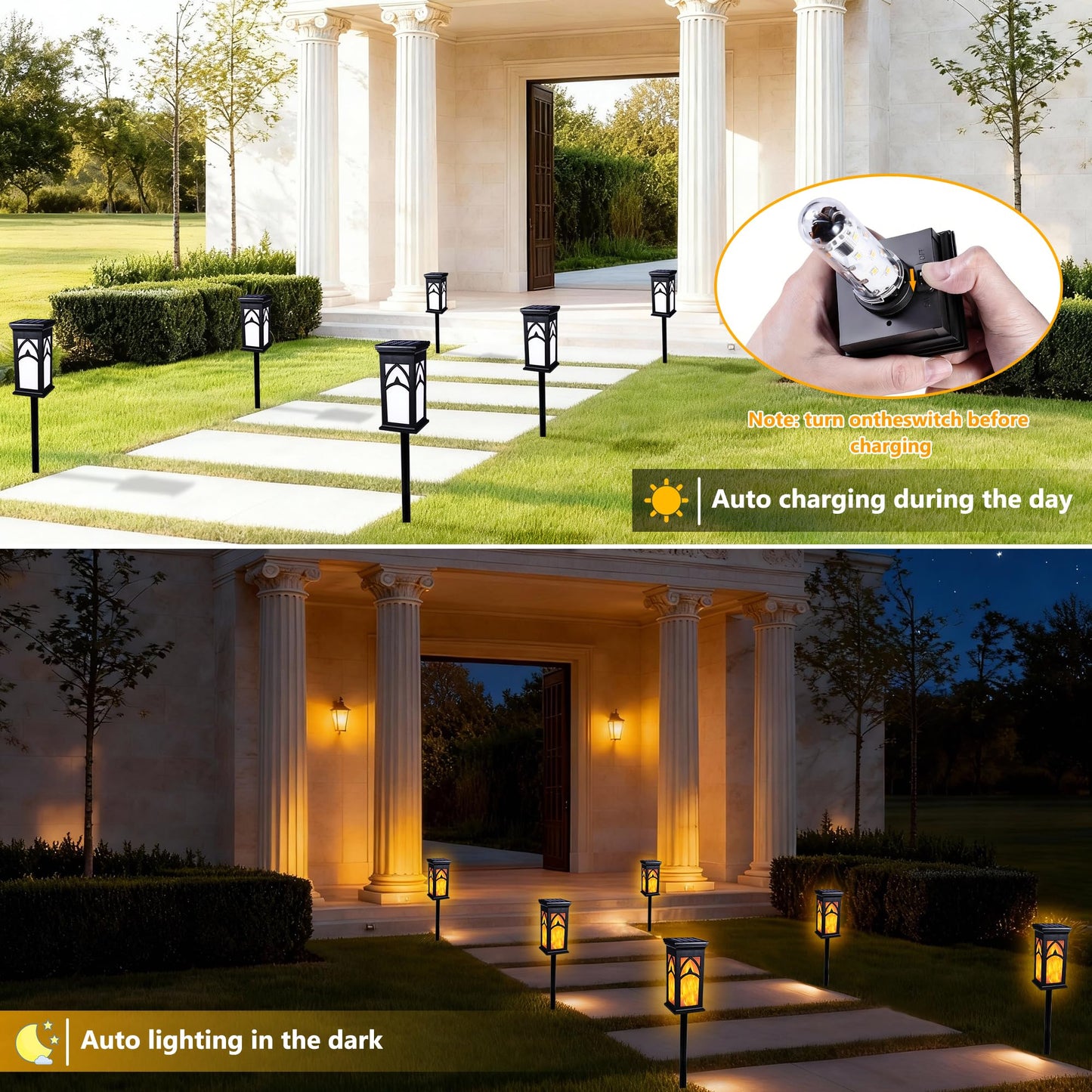 Solar Lights Outdoor, 6 Pack Solar Torch Light with Flickering Flame, Waterproof Garden Lights Outdoor Landscape Lighting, Flame Torches for Outside Patio Pathway Walkway Yard Lawn Decorations