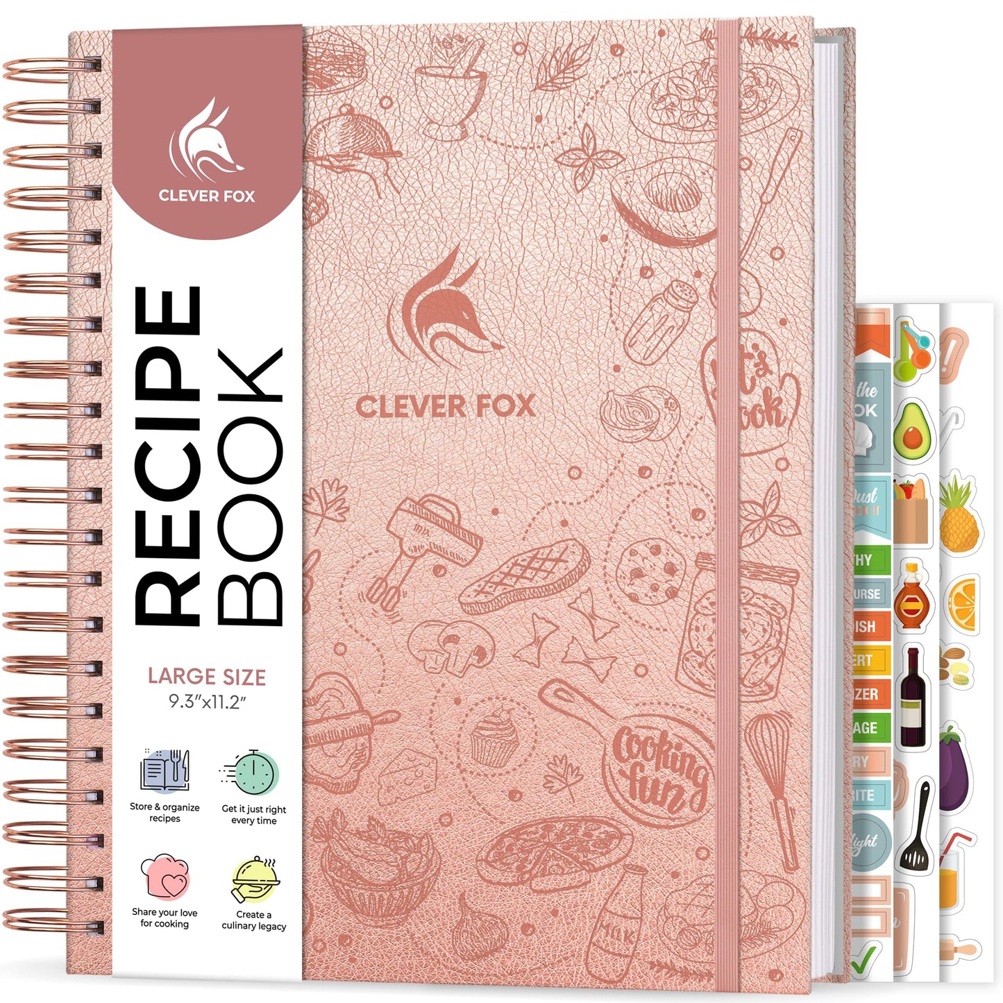 Clever Fox Recipe Book Spiral – Make Your Own Family Cookbook – Blank Recipe Notebook Organizer – Empty Cooking Journal to Write In Recipes – Large Size, 9.3”x11.2”, Hardcover (Rose Gold)
