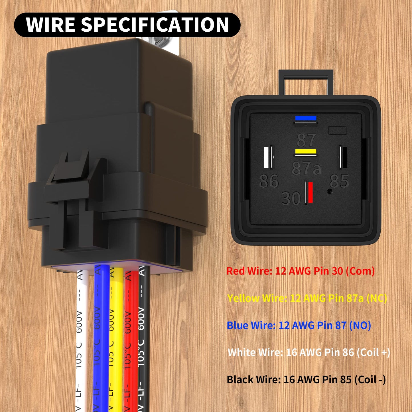 DaierTek 12V Relay with Built-in Diode & 12 AWG Harness Socket 30A/40A Heavy Duty SPDT 5 Pin Relay Switch Waterproof for Automotive Car Marine Boat -8pcs