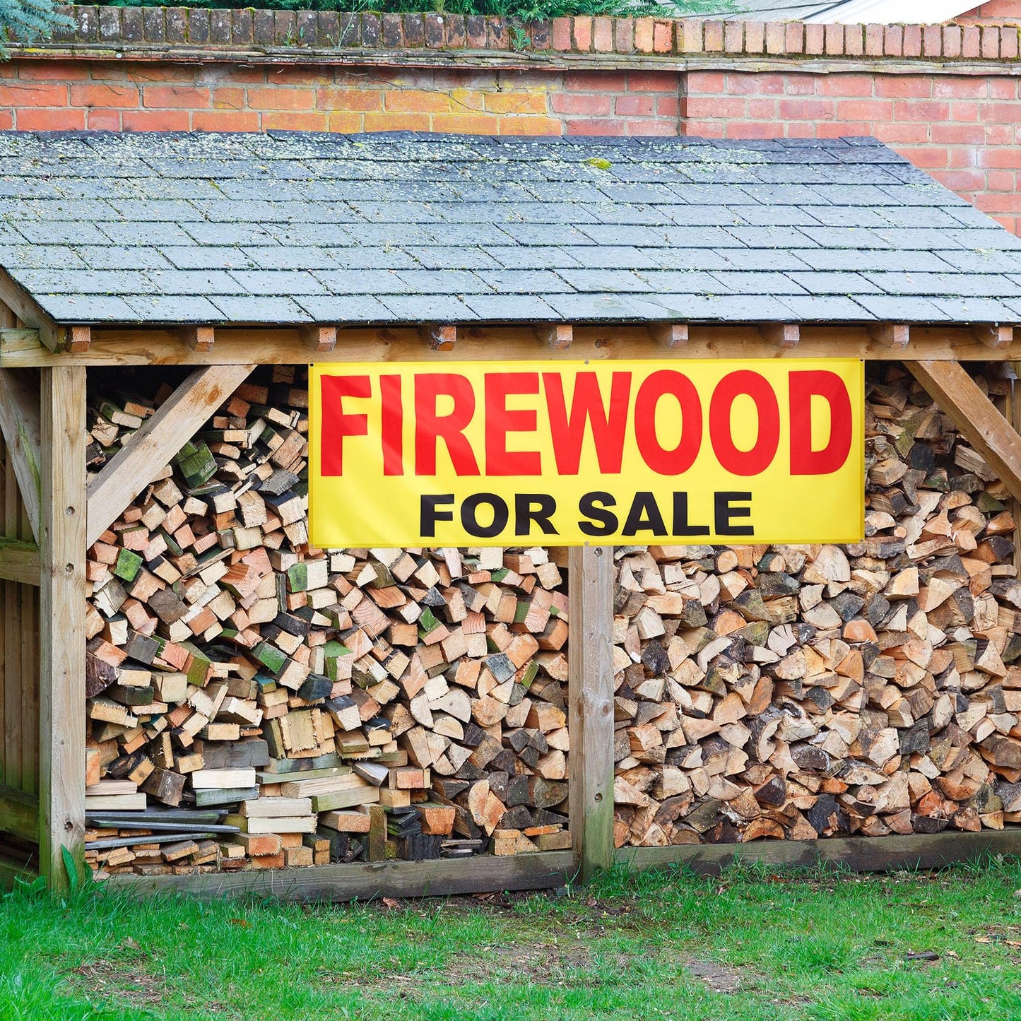 Aliceset 3 x 8 ft Firewood for Sale Banner Advertising Firewood Sign with Grommets Polyester Large Weather Resistant Visibility Text for Firewood Sale Warehouse Farm Campground Resort Outdoor Bazaar