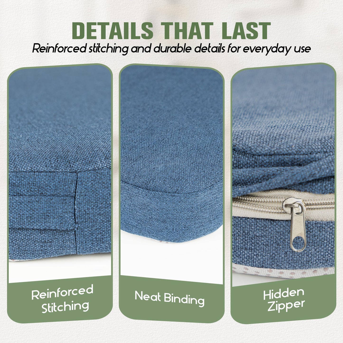 kingphenix Dining Chair Cushions Set of 4, 2.5 inch Thick Kitchen Chair Pads with Ties, Non Slip Bottom, Removable Washable Cover, 17” x 16”, Navy Blue
