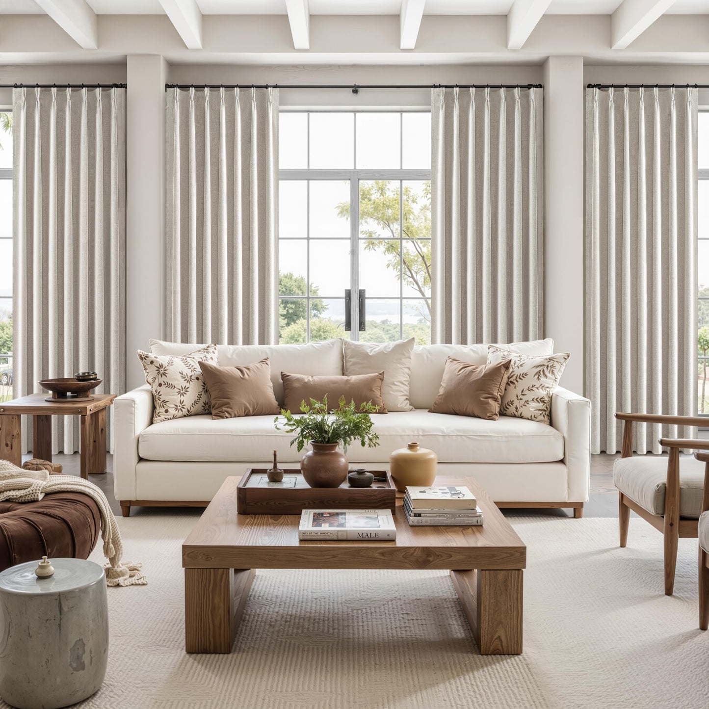 Natural Linen Pinch Pleated Blackout Curtains & Drapes 96 Inch Long Bedroom/Livingroom Farmhouse Curtains 2 Panel Sets, Neutral Track Room Darkening Thermal Insulated 8ft Back Tab Window Curtain