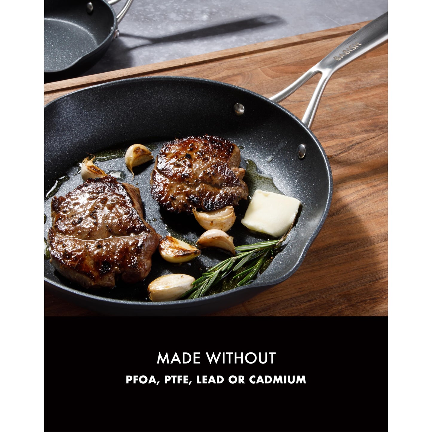 Babish 2 Piece 8 and 10 Inch Fry Pan Hard Anodized Laser Titanium Forever Non Stick Technology Durable Frying Pans Set - Black