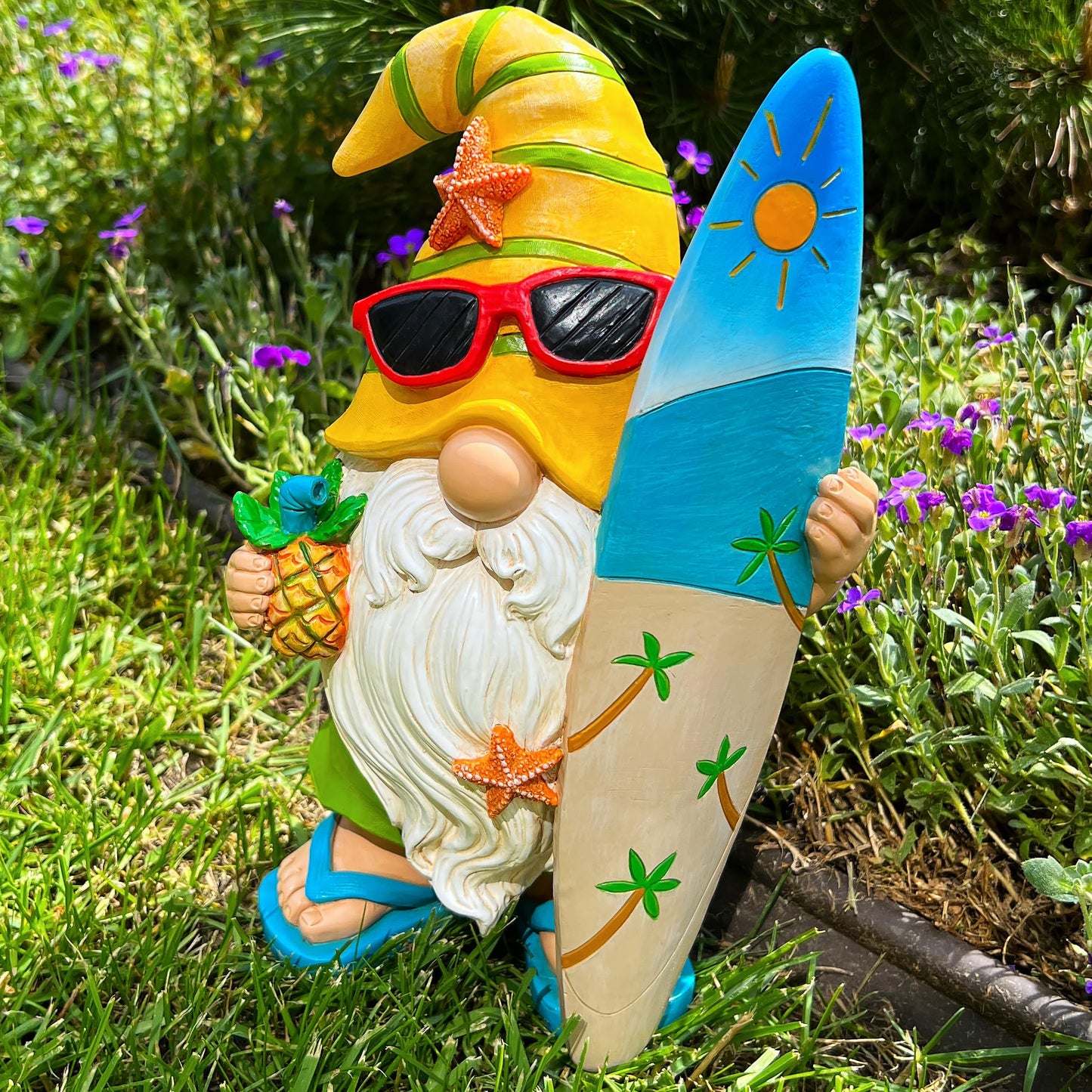Mood Lab Garden Gnome - Surfer Gnome Figurine - 9.1 inch (23.2cm) Tall Funny Lawn Statue - for Outdoor & House Decor