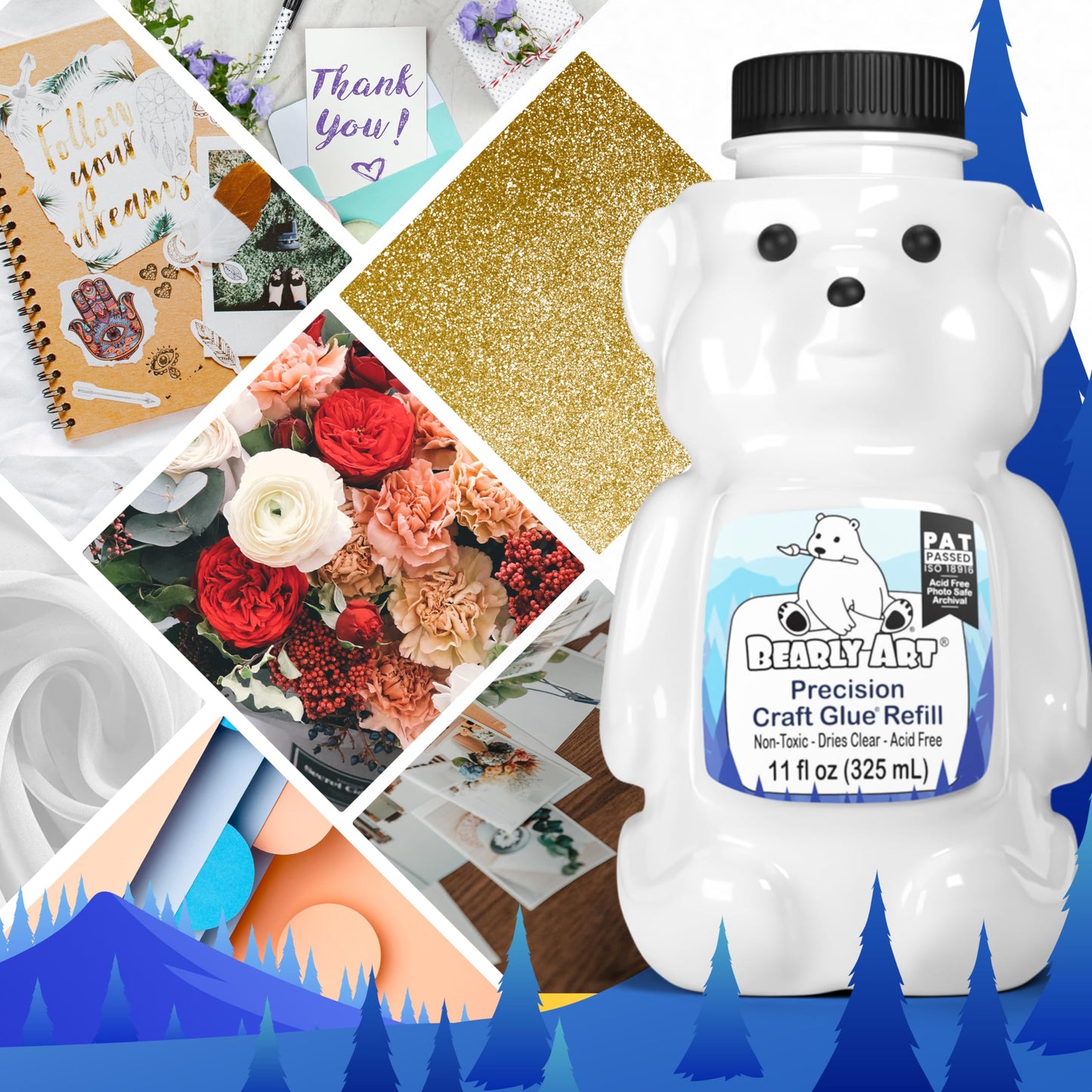Bearly Art Precision Craft Glue 11fl oz Refill - Dries Clear - Wrinkle Resistant - Flexible and Crack Resistant - Strong Hold Designed Tough - Made in USA
