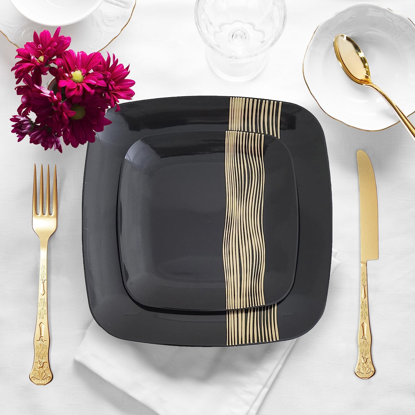R-kay Black And Gold Plates For Party - 40 Pack - 10.25 Inch And 7.5 Inch - Heavy Duty Disposable Plates