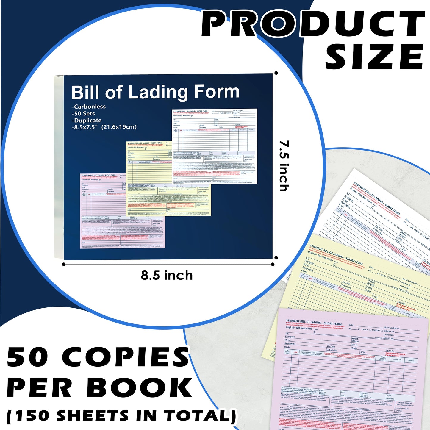 200 Sets Bill of Lading Short Form 8.5x7.5 Inches 3 Part Carbonless Paper with Backing Board Vehicle Transport Bill of Lading Form for Auto Haulers Car Shipping Dealerships (4)