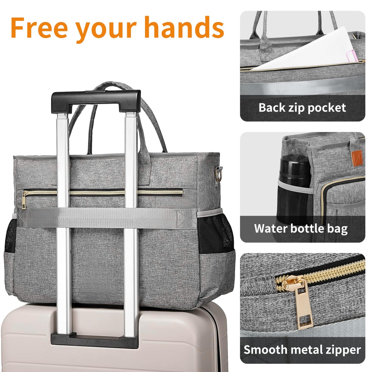 Rabjen Nurse Tote Bag for Work with Padded 15.6” Laptop Sleeve, Medical Supplies Shoulder Bag for Home Health Care