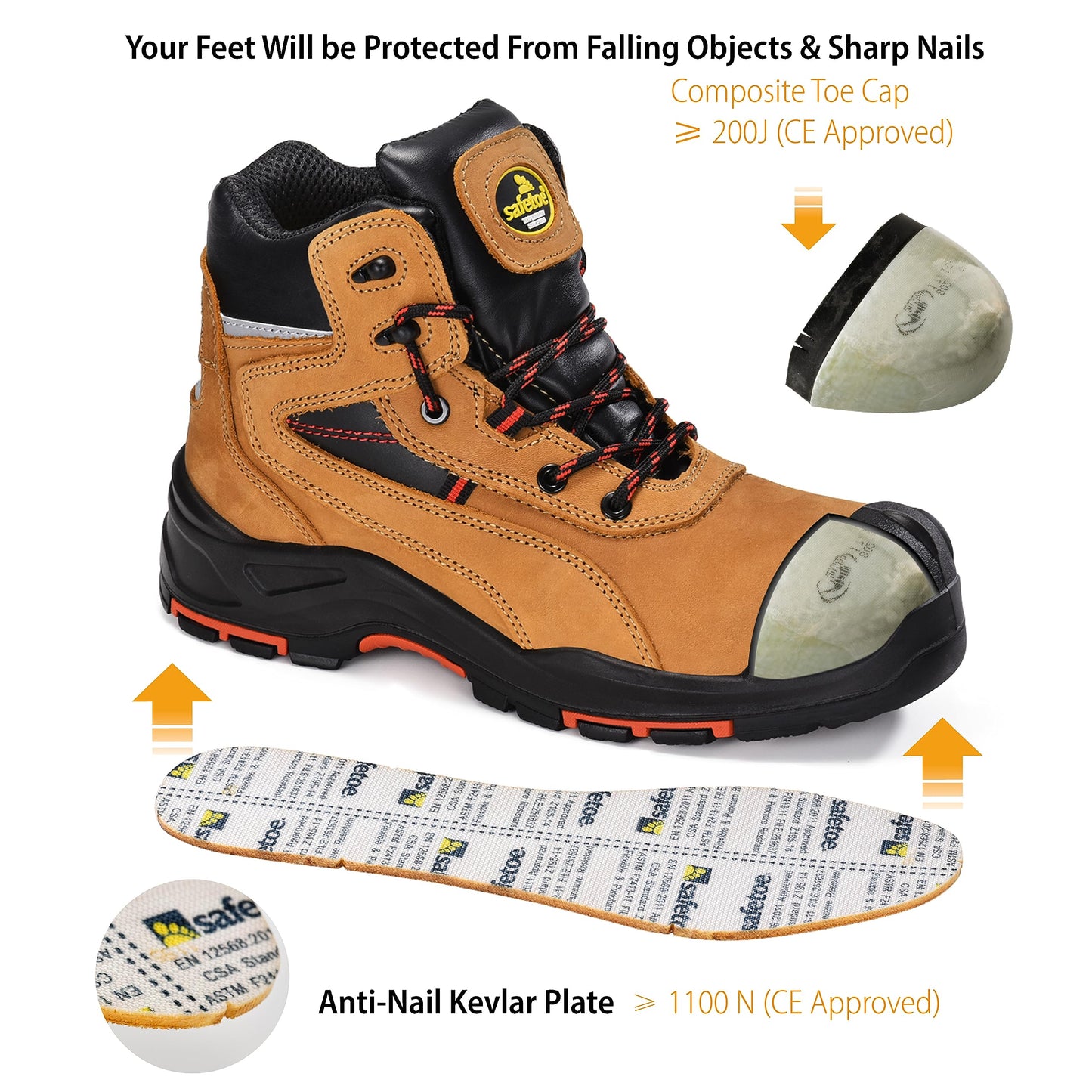 SAFETOE Safety Boots for Men Composite Toe Work Boots Lightweight Cow Leather Puncture Proof Slip On Work Boots Wide Fit(Size 13)