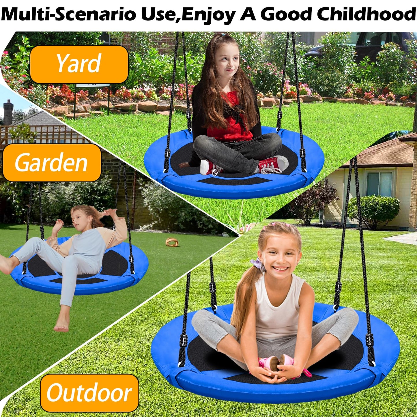 40 Inch Blue Saucer Tree Swing Set for Kids Adults 500lb Weight Capacity Waterproof Flying Swing Seat Outdoor Playground, Backyard