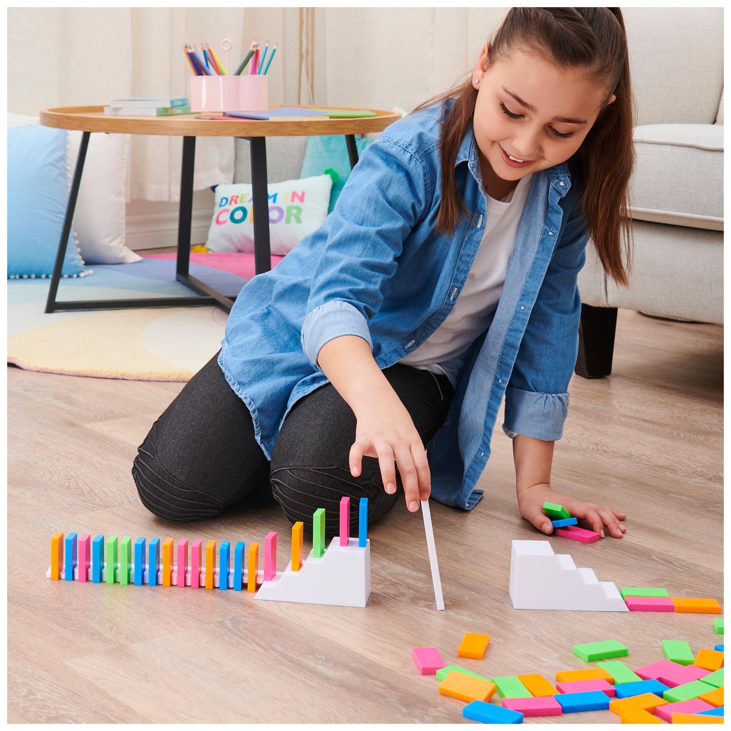 H5 Domino Creations 100-Piece Neon Set by Lily Hevesh, for Families and Kids Ages 5 and up