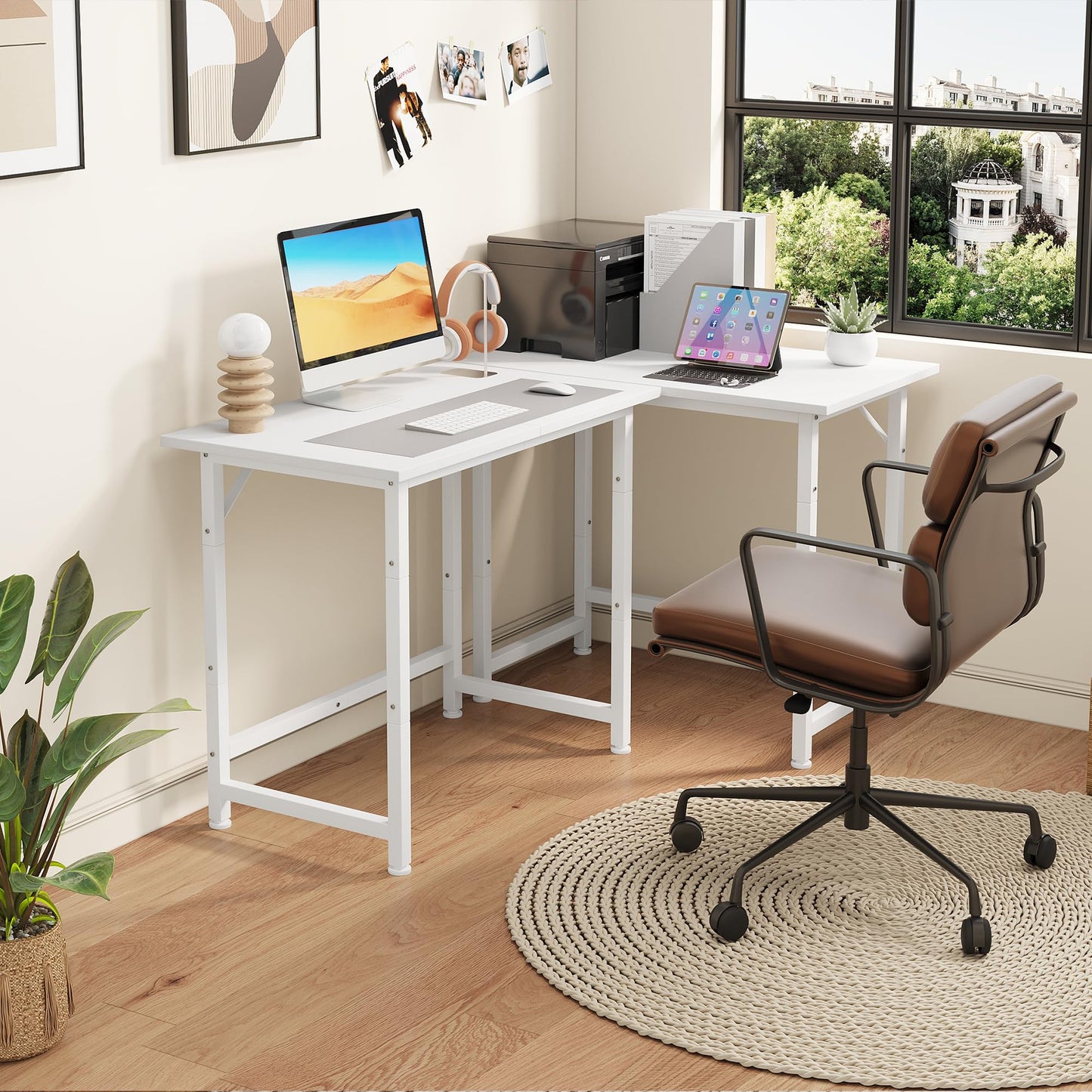 Flrrtenv 23.6 Inch Computer Desk, Small Writing Study Desk with Sturdy Metal Frame, Gaming Table with Desk Pad for Home Office, White