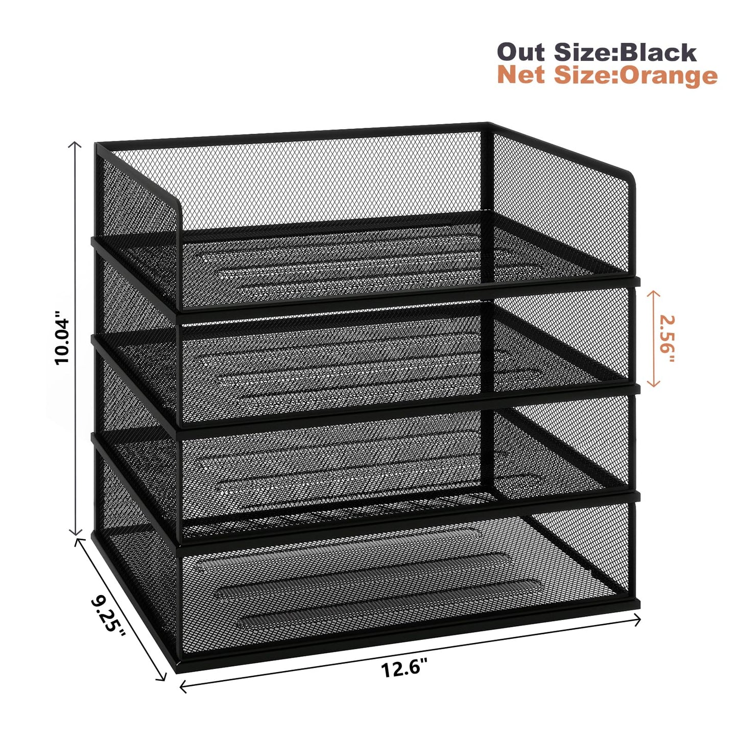 Natwind 4 Tier Stackable Paper Trays for Letter Documents, Desktop File Organizers for Office Supplies, Metal Mesh Desk Organizer，Office Organizer，Letter Trays for Home, Office, School，Black
