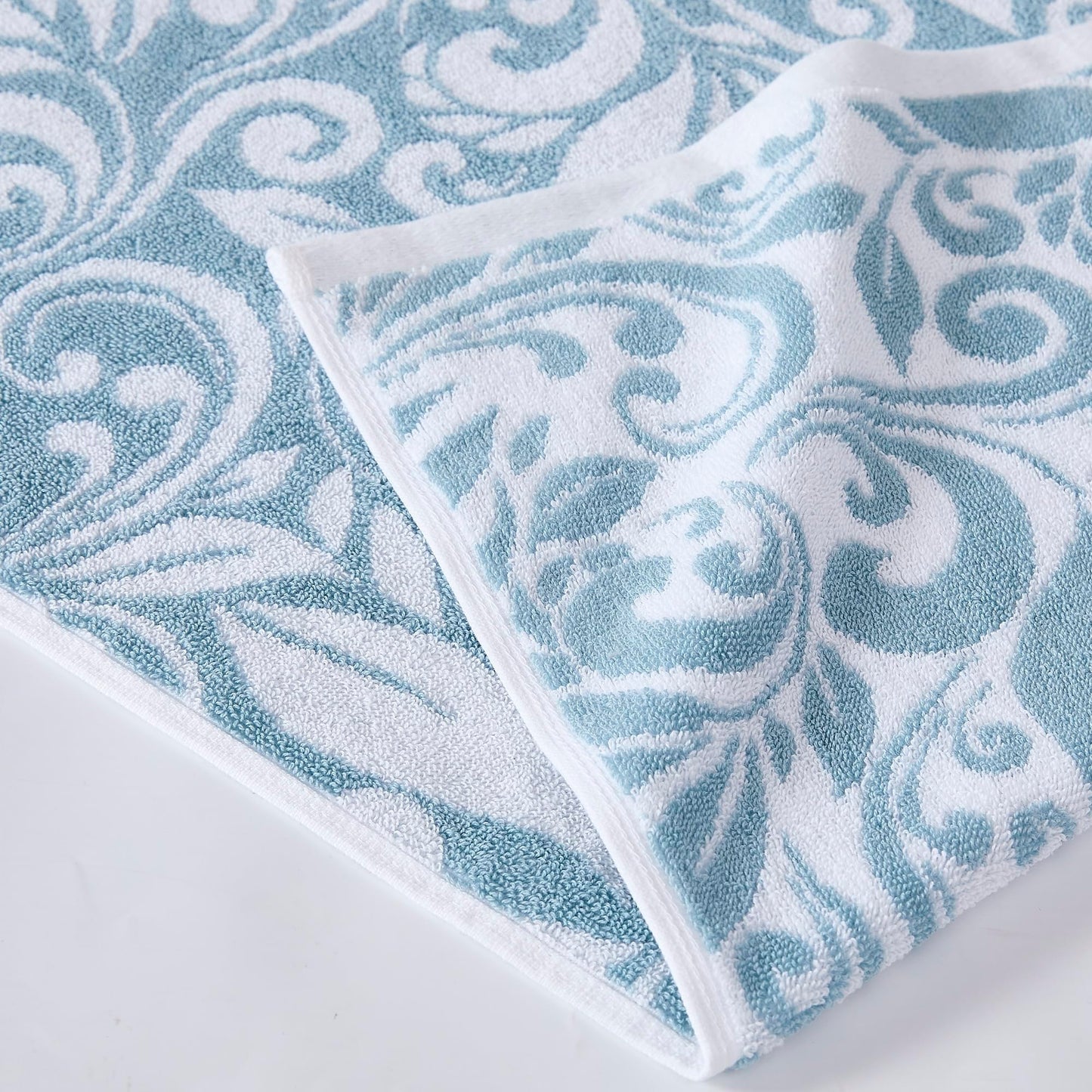 Modern Threads Trefoil Filigree 6-Piece 100% Cotton Towel Set – Reversible Yarn Dyed Jacquard – Includes 2 Bath Towels, 2 Hand Towels, 2 Washcloths – Absorbent, Quick Dry, Soft & Durable – Sky Blue