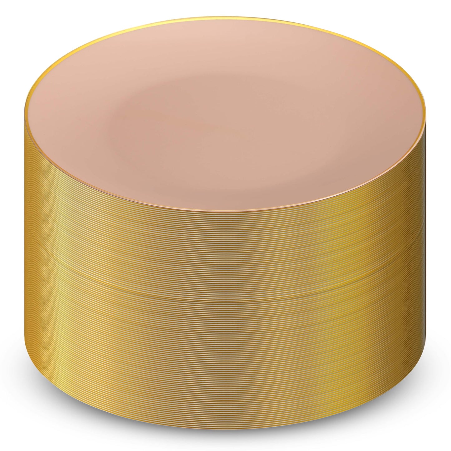 Munfix 100 Pink Gold Plastic Plates Set, 50 Pcs 10.25 Inch Disposable Dinner and 50 Pcs 7.5 Inch Plastic Dessert Plates, Elegant Fancy Heavy Duty for Party, Wedding, Pink with Gold Rim