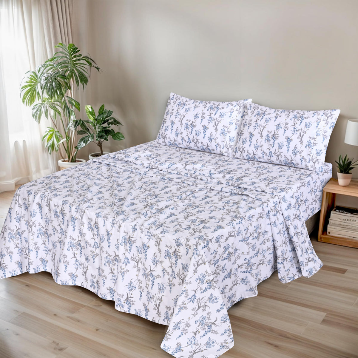 RUVANTI 100% Organic Cotton Sheets - Queen Sheet Set - 4 Piece Percale Weave Bedding, Crisp, Cooling & Breathable, Soft & Durable, 16" Deep Pocket, Hotel Quality Sábanas - Deluxe