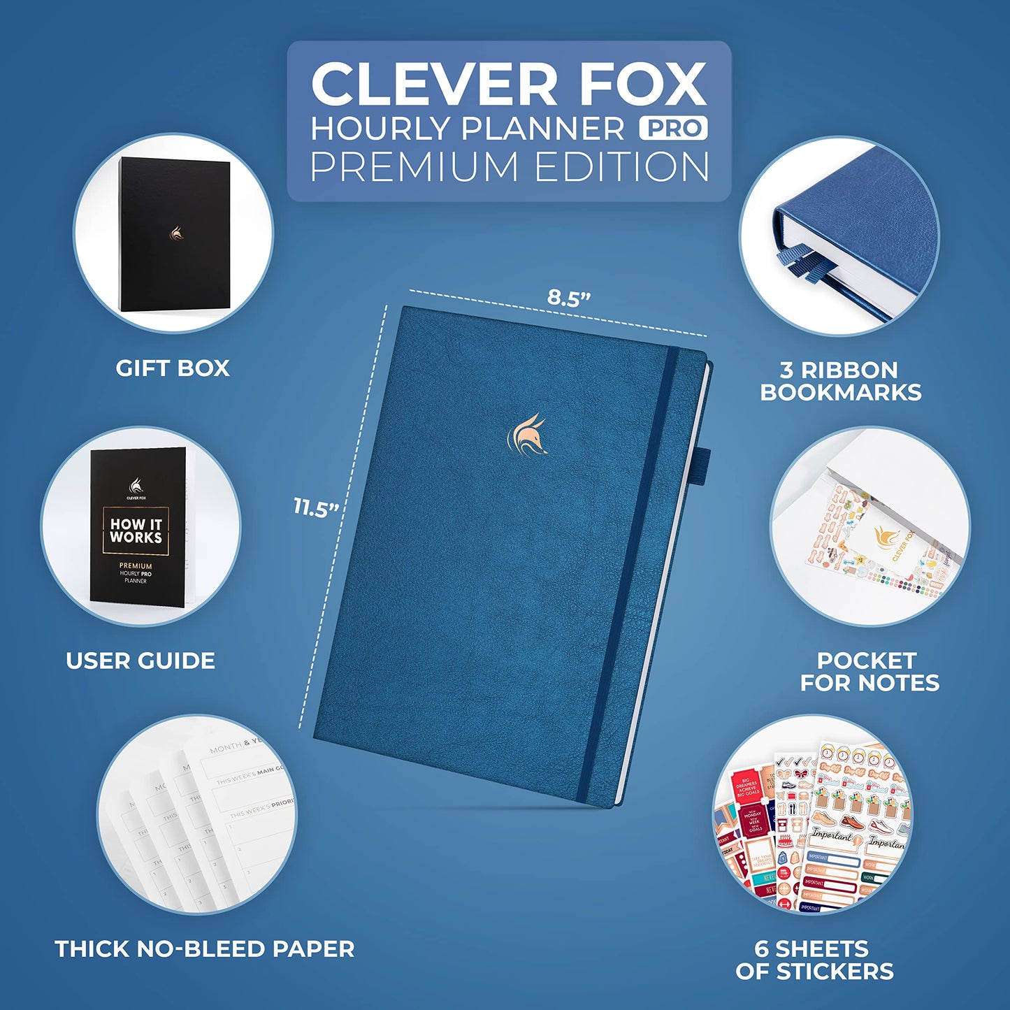 Clever Fox Hourly Planner PRO Premium – Undated Schedule Planner with Daily Time Slots – Personal Organizer Notebook for Time Management – Weekly & Monthly Life Journal, A4 Size - Mystic Blue