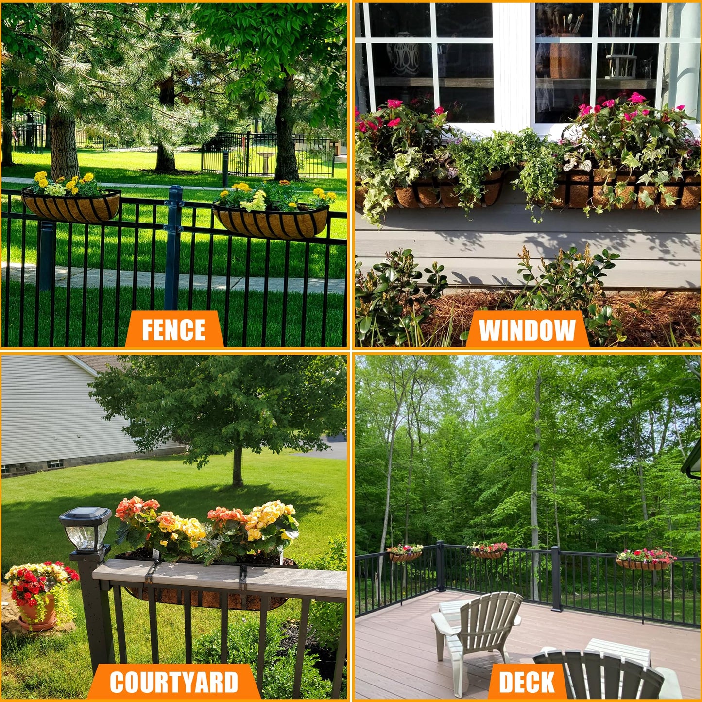 Coco Liners for Planters 24 Inch, 4 Pack Trough Window Box Liners, Coconut Fiber Liners for Planters Flower Baskets Garden Outdoor Plants