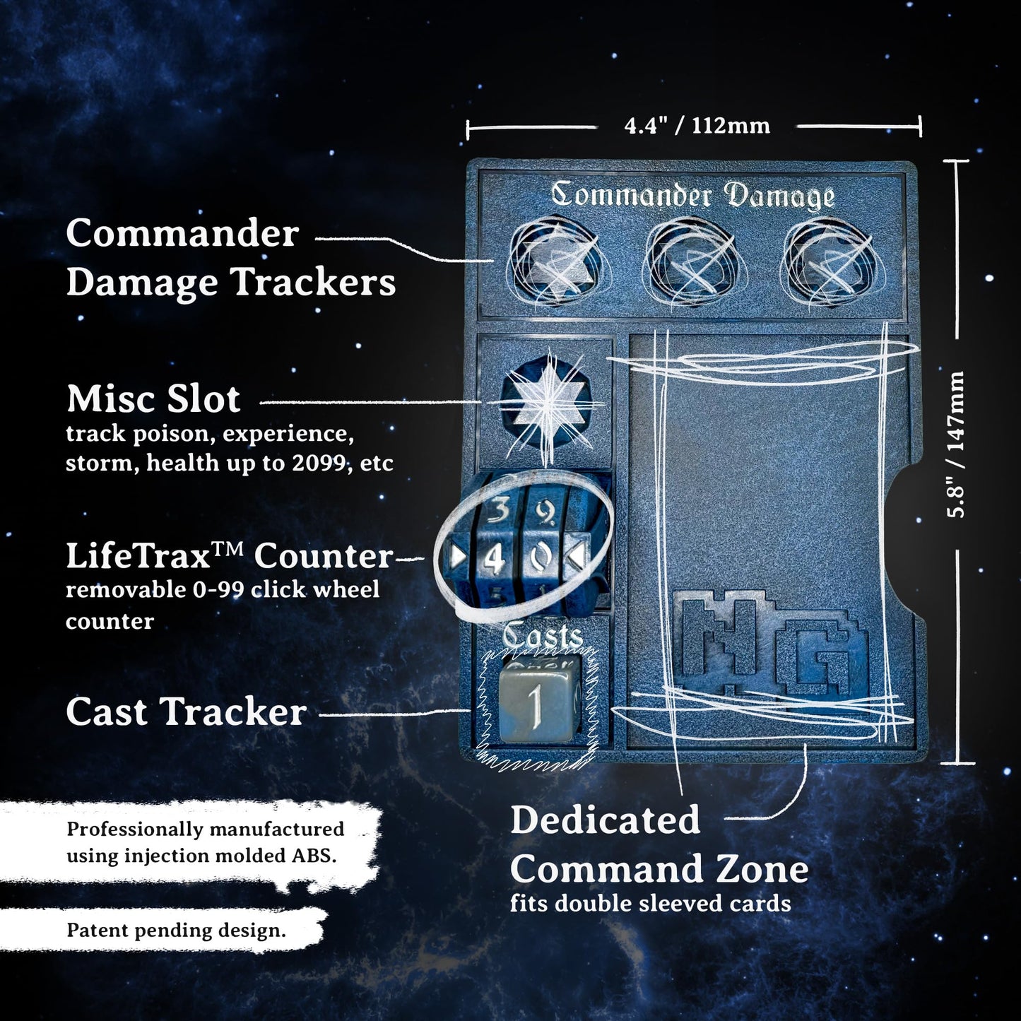Nerd Gear Commander Essentials Kit, Ultimate Gift for MTG Commander EDH, Command Zone Tray, LifeTrax Counter, Spin Down dice, Dry Erase Tokens, Token case, and a Storage case (Deep Blue)