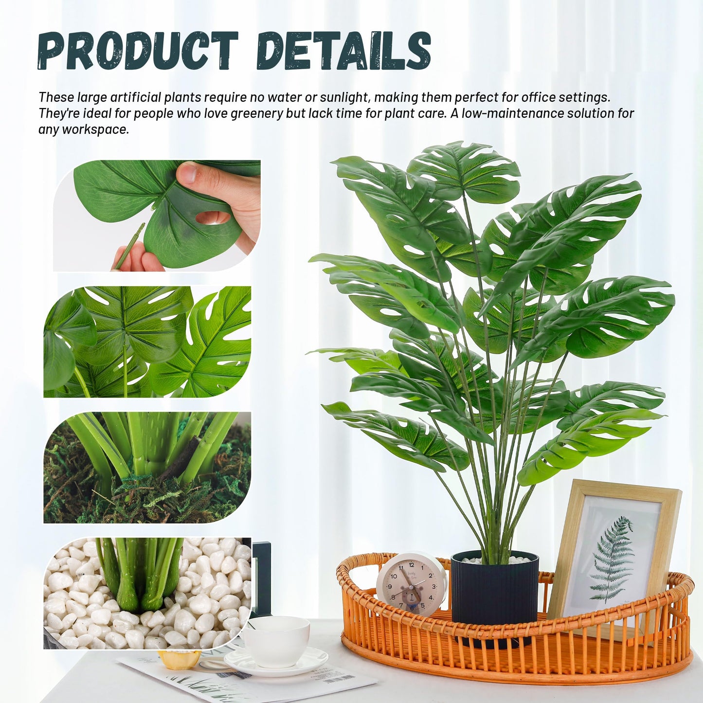 Der Rose 28" Black Pot Fake Monstera Plants, Large Artificial Potted Plants for Indoor & Outdoor Floor Front Porch Modern Decor