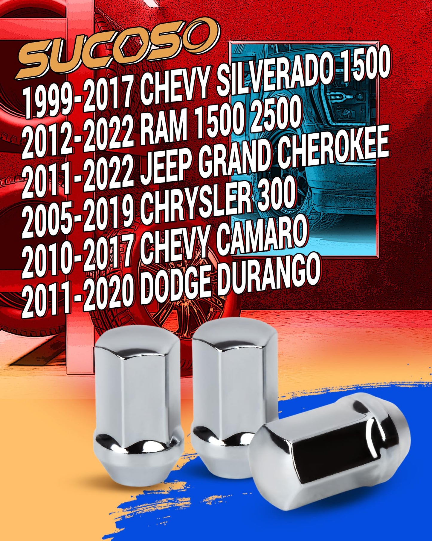 M14x1.5 Lug Nuts Replacement for 1999-2017 Chevy Silverado, 2012-2022 Ram 1500 2500, 2011-2022 Grand Cherokee, 24PCS 14x1.5 Chrome Lug Nuts One-Piece OEM Style Conical Seat, GM 9596070 611-236