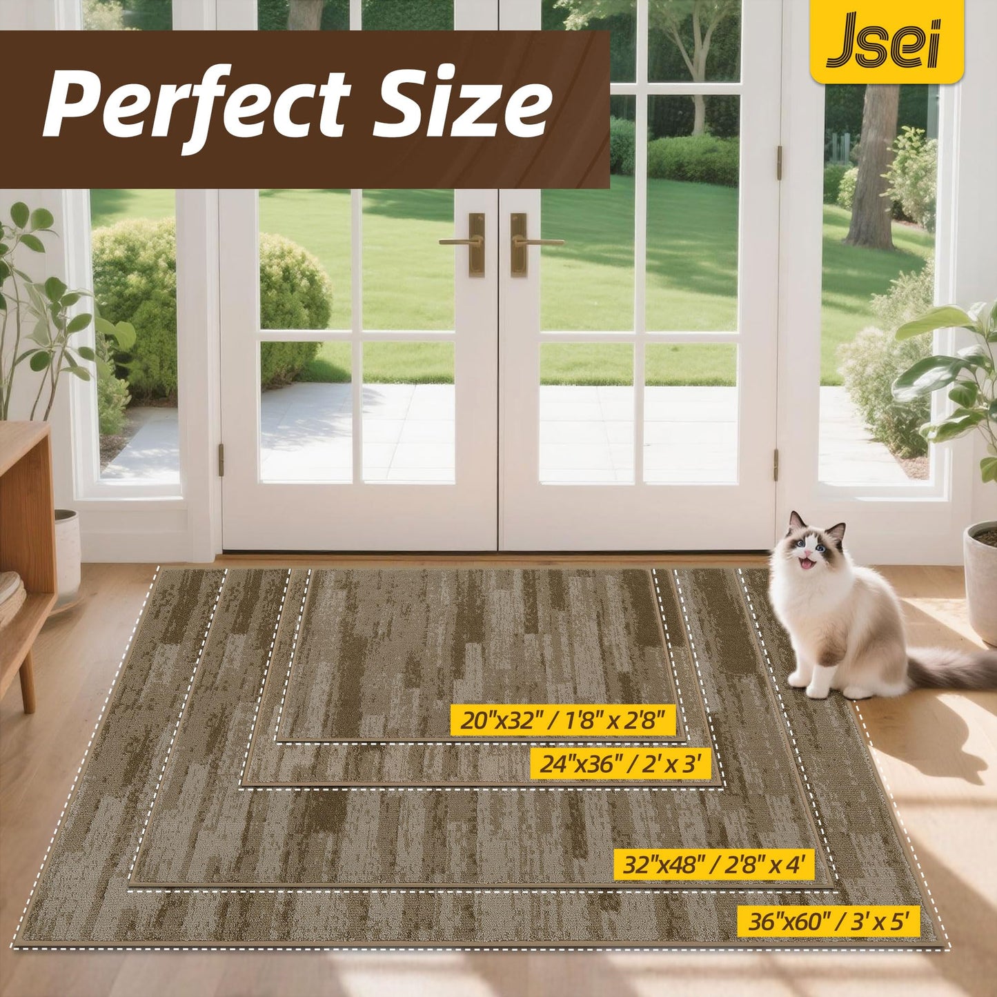 JSEI Dirt Trapper Door Mat 24"x36", Non-Slip Doormats Washable Entryway Mat, Welcome Floor Mat Absorbent Low Profile Dog Door Mats for Front Back Door, Wet Shoes & Paws, Beige