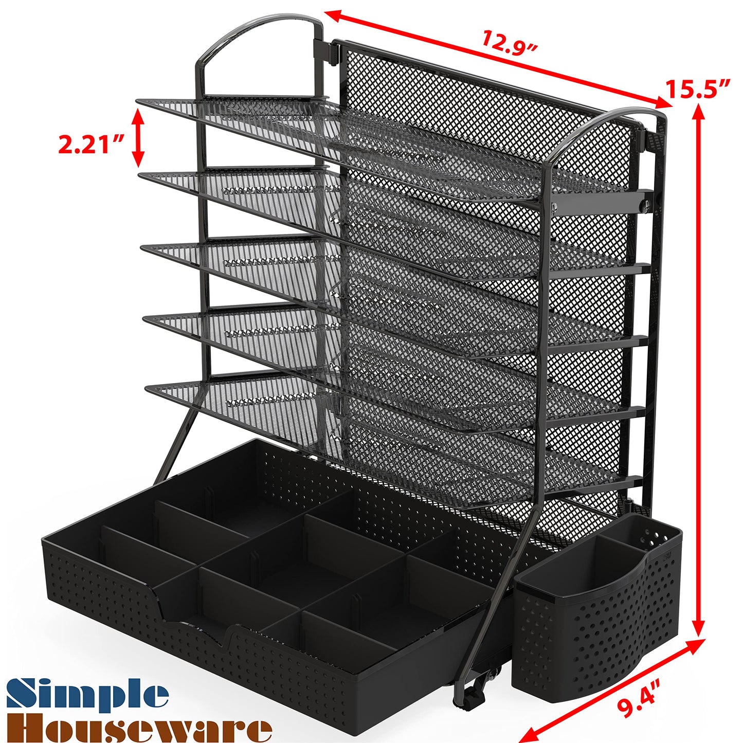 Simple Houseware 6 Trays Desk Document File Tray Organizer with Sliding Drawer, Black