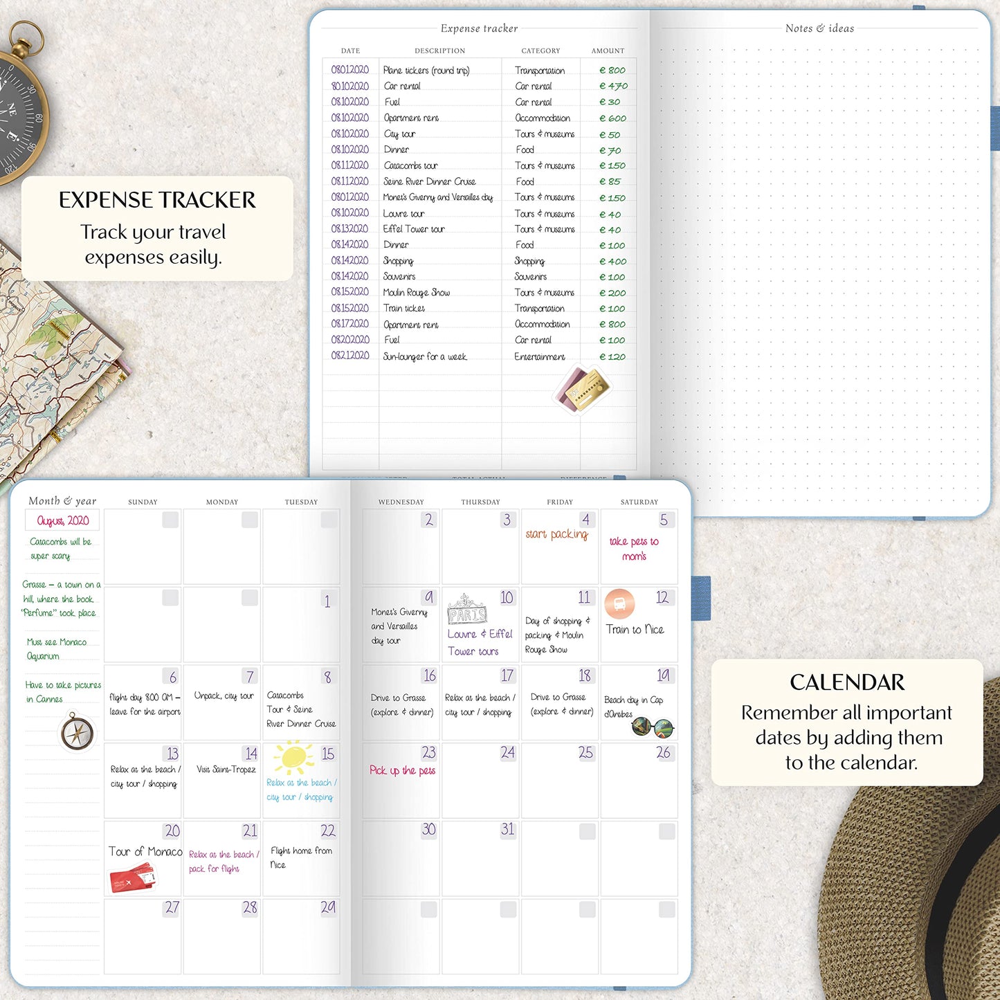 Legend Travel Planner – Vacation Itinerary Organizer for Solo Travel & Couples – Travelling Journal for Women & Men – Traveling Log with Expense Tracker & Packing List – Hardcover (Periwinkle)