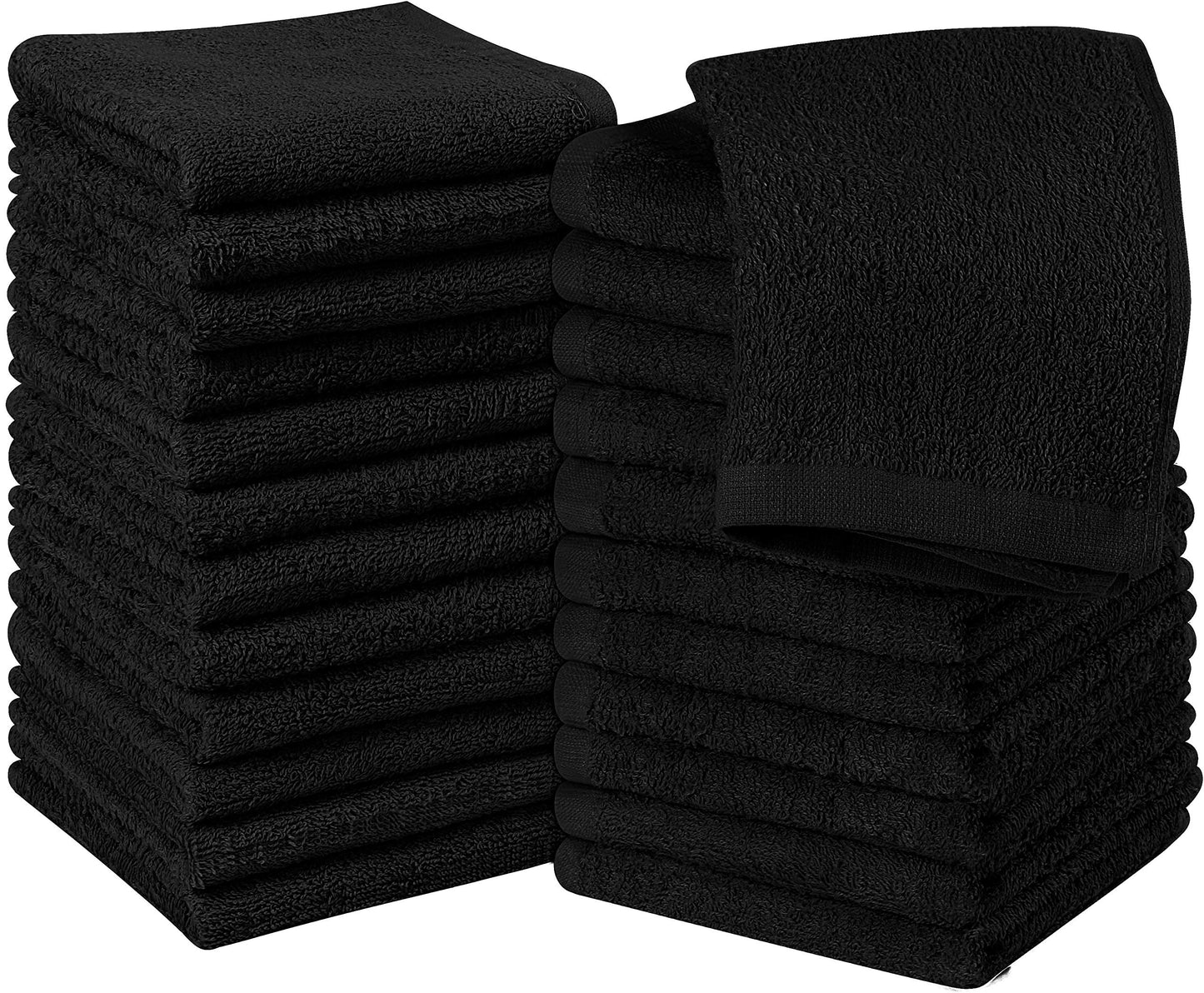 Utopia Towels Cotton Washcloths Set, 100% Ring Spun Cotton, Premium Flannel Face Cloths, Highly Absorbent and Soft Feel Fingertip Towels, 24 Pack, Black