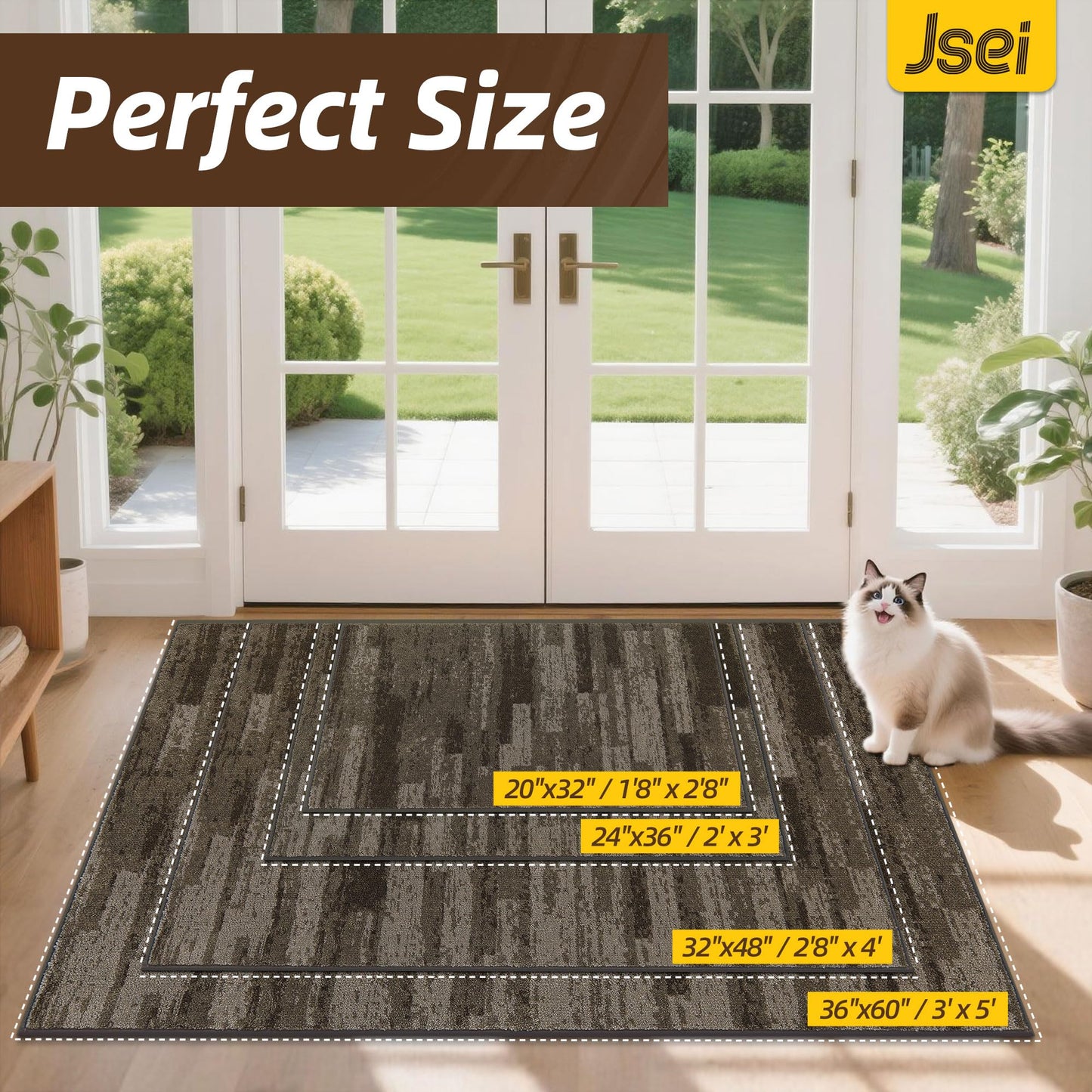 JSEI Dirt Trapper Door Mat 32"x48", Non-Slip Doormats Washable Entryway Mat, Welcome Floor Mat Absorbent Low Profile Dog Door Mats for Front Back Door, Wet Shoes & Paws, Brown
