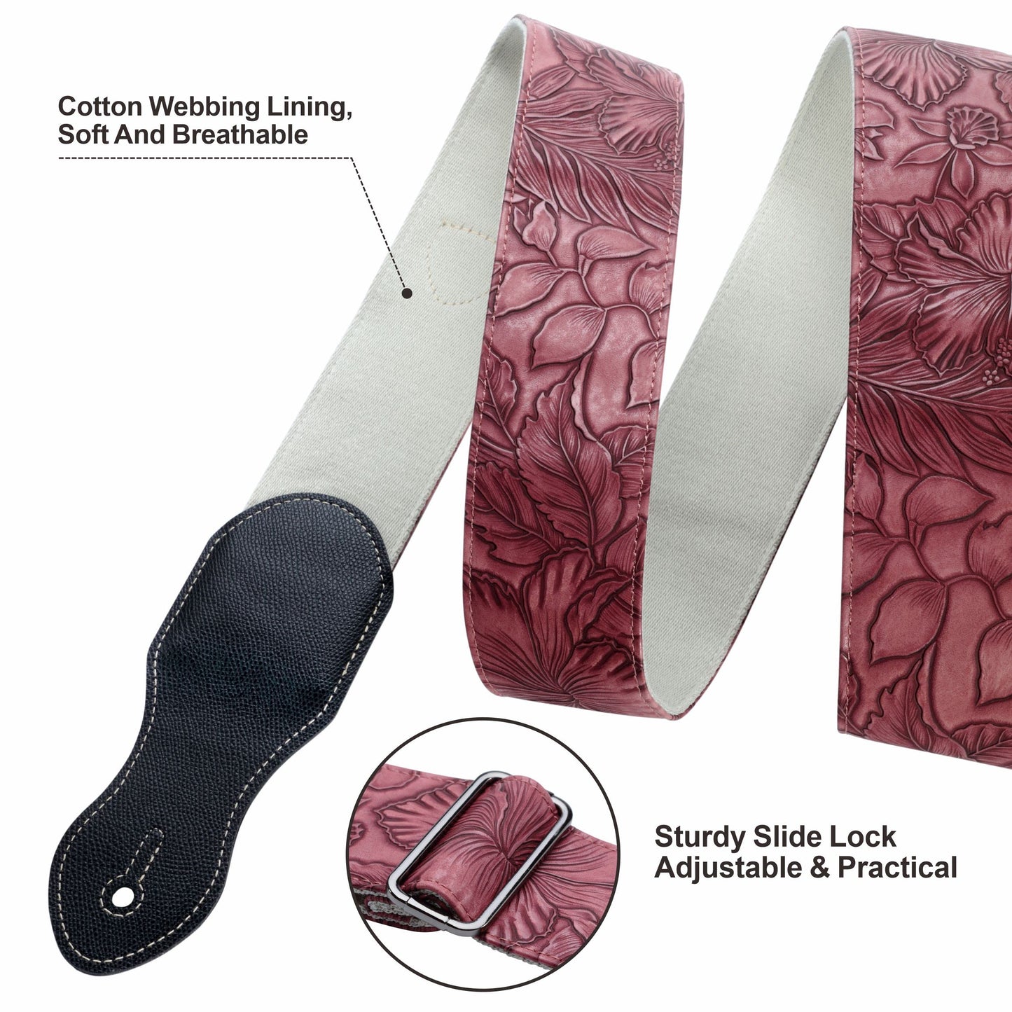 Nefelibata Guitar Strap with Pick Pocket,2.3 inch Porter Style Leather Carving Guitar Straps with Leather Ends,60s Vintage Style Include Guitar Picks,Strap Button and Strap Locks (Red)