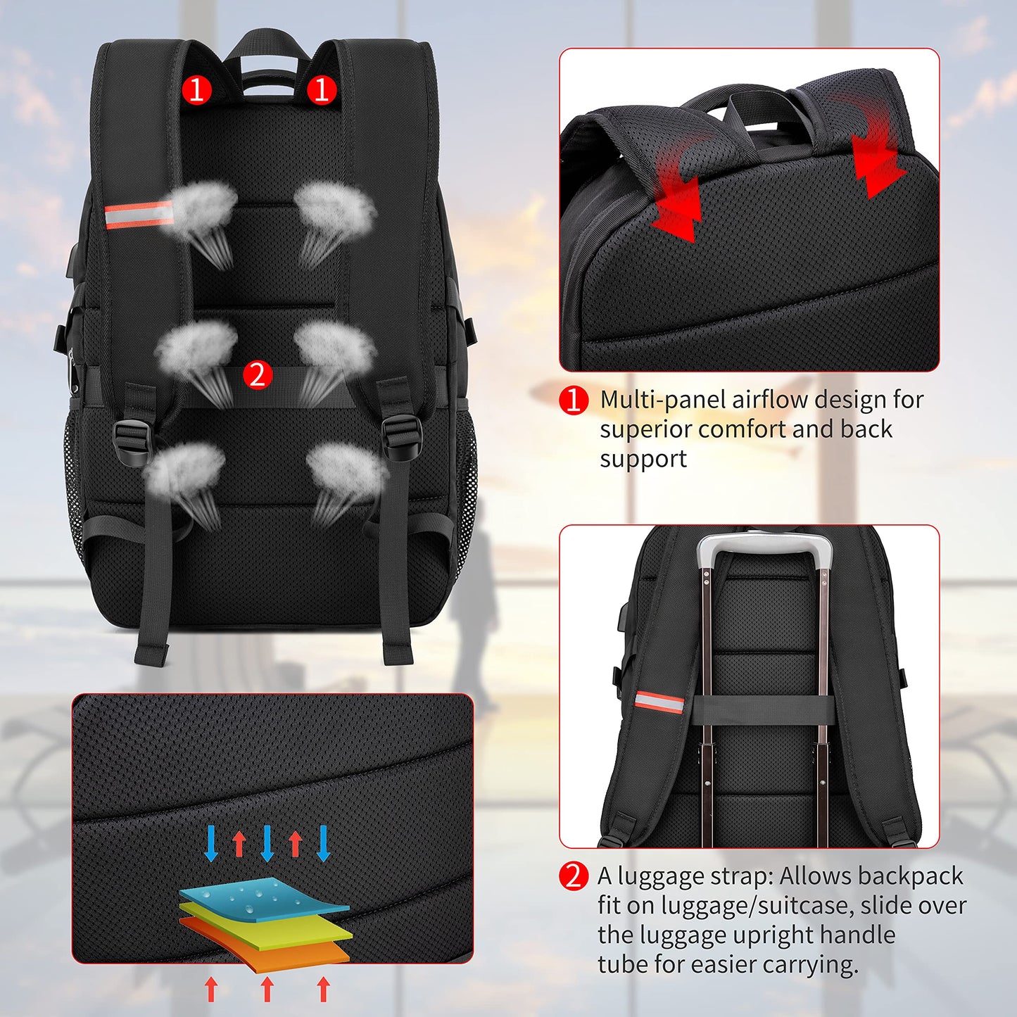 Backpack,17.3 inch Laptop Backpack,Large Bookbag Computer Rucksack with USB Charging Port,Water Resistant Sturdy Backpack for Business College School Travel,Men Women Casual Daypack,Black