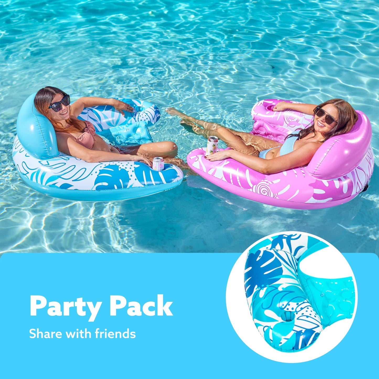 Sloosh Inflatable Pool Floats Adult, 2 Pack Pool Chairs with Cup Holders, Blow up Floating Pool Floats Chair, Pool Floaties for Adults Swimming Pool Party Summer Water Fun(Summer Leaves
