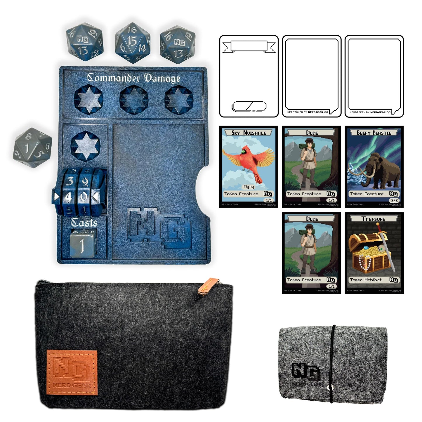 Nerd Gear Commander Essentials Kit, Ultimate Gift for MTG Commander EDH, Command Zone Tray, LifeTrax Counter, Spin Down dice, Dry Erase Tokens, Token case, and a Storage case (Deep Blue)