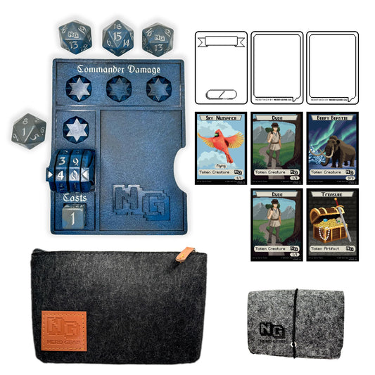 Nerd Gear Commander Essentials Kit, Ultimate Gift for MTG Commander EDH, Command Zone Tray, LifeTrax Counter, Spin Down dice, Dry Erase Tokens, Token case, and a Storage case (Deep Blue)