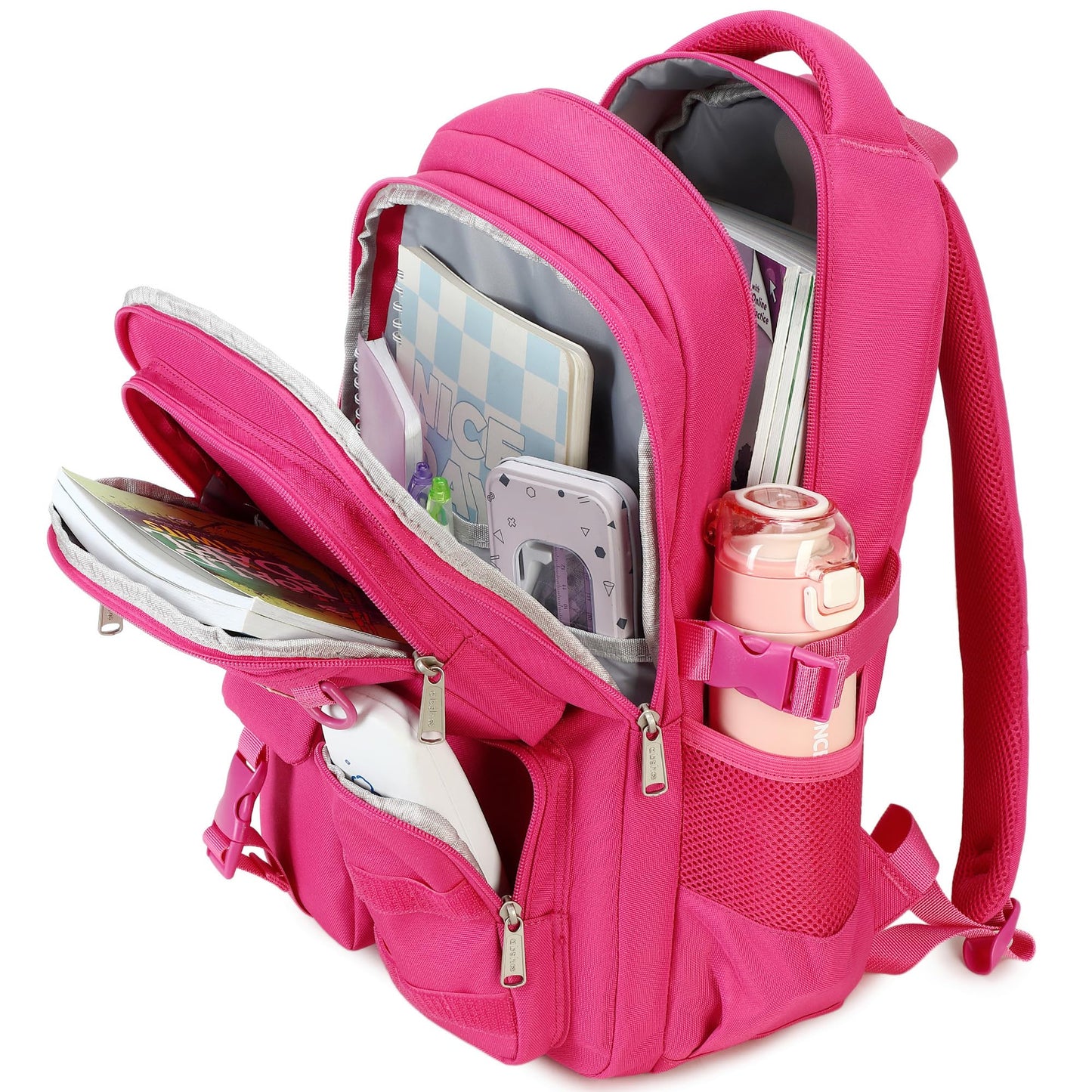 abshoo Large Heavy Duty Backpack For School College Bookbag Casual Multi Pocket Travel Backpacks, Hot Pink, 17.7"H, Solid