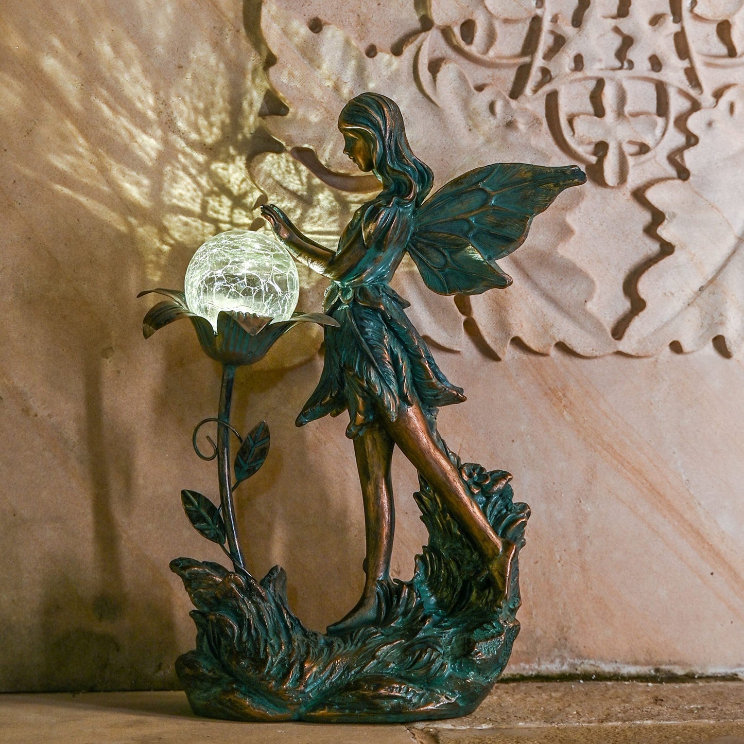 TERESA'S COLLECTIONS Garden Fairy, Large Bronze Garden Sculptures & Statues with Solar Outdoor Light, Yard Art Lawn Ornaments for Outdoor Decor, Ideal Housewarming Gifts for Mom Mother Day 10.6"