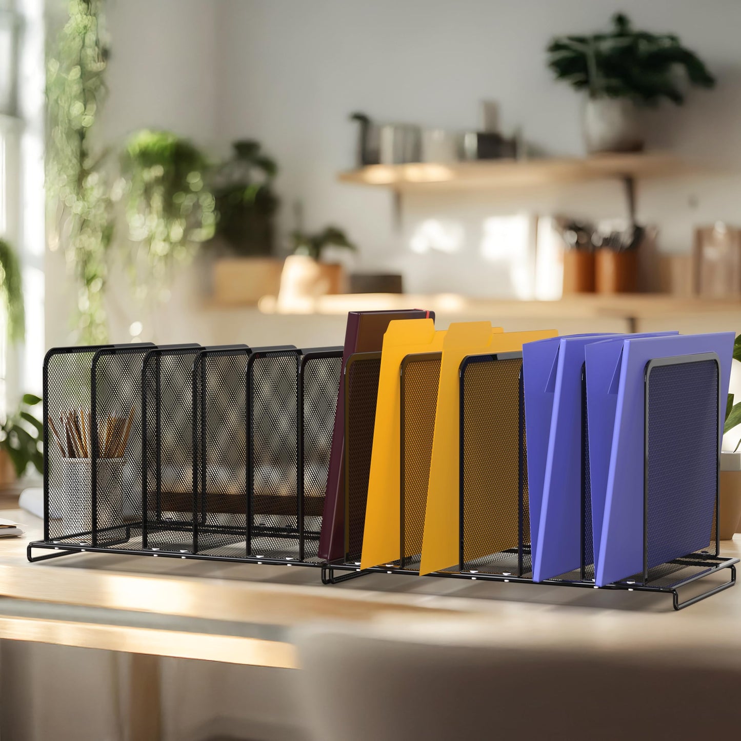Simple Houseware Desk File Folder Expandable Sorter with 5 Section Upright, 2 Pack, Black