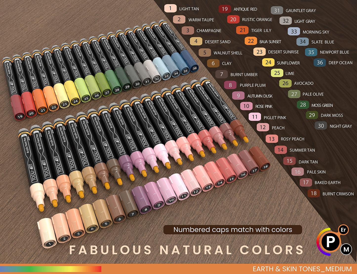 36 Acrylic Paint Pens Skin and Natural Earth Tone Marker Set For Rock Painting, Canvas, Mugs, Glass, Plastic, Wood, Metal, Fabric, Scrapbooking, Most Surfaces. Quick Drying Waterbased (MEDIUM)