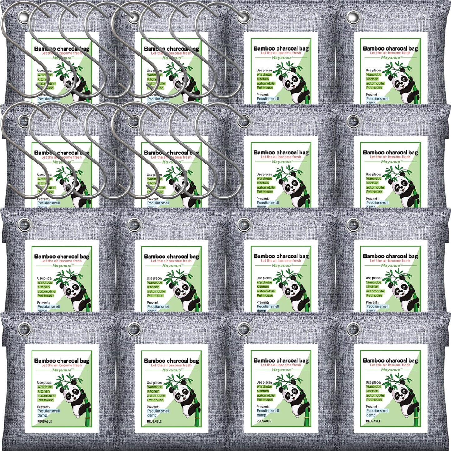 Mayunuo Activated Charcoal Odor Absorber for Strong Odor in Basement, Cars, Closets, Smoke, Shoes. 16 Pack Bamboo Charcoal Air Purifying Bags Deodorizer Odor Eliminator for Home